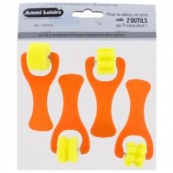 Set of 4 foam rollers with fancy impression 25 mm