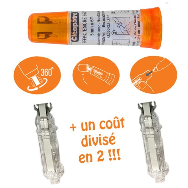 Recharge pour Correcteur blanc Effac'Encre 360° tête rotative 2 pcs  Cléopatre chez Rougier & Plé