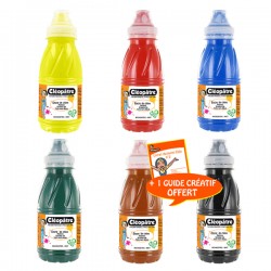 Lot de 6 flacons en 250 ml Encre de Chine, Jaune Primaire, Rouge Vif, Bleu Primaire, Vert Sapin, Noir, Terre de Sienne