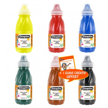 Lot de 6 flacons en 250 ml Encre de Chine, Jaune Primaire, Rouge Vif, Bleu Primaire, Vert Sapin, Noir, Terre de Sienne