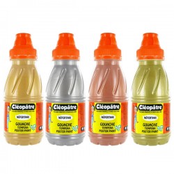 Set of 4 bottles in 250 ml of Nefertari Metallic Gouache: Gold, Silver, Copper, Bronze