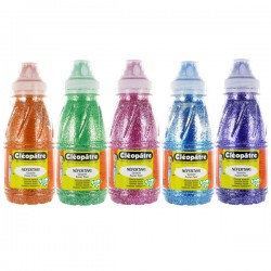 Lot de 5 flacons en 250 ml de Peinture à l'eau Pailletée: Orange, Vert, Magenta, Bleu et Violet