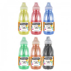 Lot de 6 flacons 250ml, Encre à Dessiner Nacrée, Jaune, Rouge Vif, Cyan, Vert Sapin, Terre de Sienne, Noir.