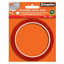 Cléotwofix rouleau adhésif double face extra fort (3mm * 10 mètres)