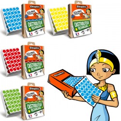 Lot de 4 boites "Eco-Pack" + 4 paravents 60 feuilles 7200 gommettes rondes 18mm (rouge, bleu, jaune, vert)