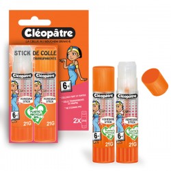 Boîte de 2 bâtons de colle TRANSPARENTE "Cléostick" Adhésive en 21 gr