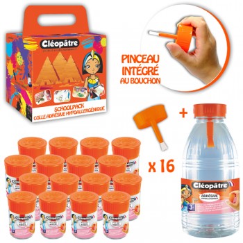 Schoolpack Colle Hypoallergénique : 16 p'tit pots pinceaux pleins 50gr + recharge flacon 500gr offerte