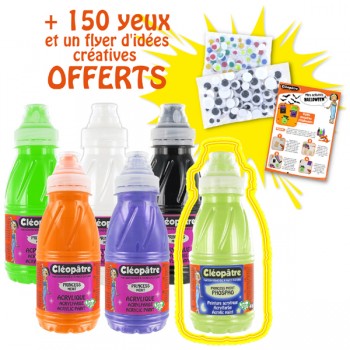 Lot créatif Halloween de 6 peintures acryliques en 250 ml + yeux et flyer d'activités offerts