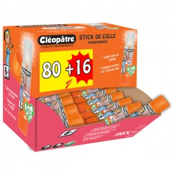 Boîte de 96 bâtons de colle TRANSPARENTE "Cléostick" Adhésive en 8g
