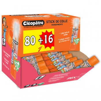Boîte de 96 bâtons de colle TRANSPARENTE "Cléostick" Adhésive en 8 gr