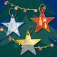 5 étoiles en carton à décorer +  88 gommettes fêtes or et argent