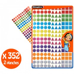 CLEOPATRE Sachet de 30 planches de gommettes rondes 40mm. 5 Couleurs 6  planches par couleur. ≡ CALIPAGE