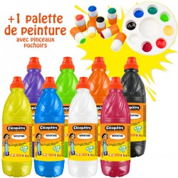 Lot de 8 peintures Gouache 1L + pochoirs en mousse