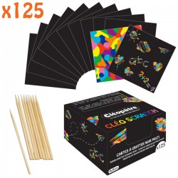 125 cartes à gratter noir/multi + 10 bâtonnets bois