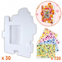 Lot créatif de 30 cadres puzzles en carton à décorer + 720 gommettes mosaïques camaïeux vifs