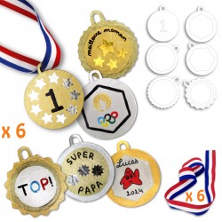 6 médailles en carton à décorer + 6 rubans