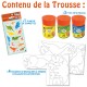Ma Trousse Créative Dinosaures, 4 figurines 3D en carton épais à décorer + 3 p'tits pots pinceau + 1 planche de gommettes