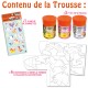 Ma Trousse Créative Licornes, 6 suspensions en carton épais à décorer + 3 p'tits pots pinceau + 1 planche de gommettes.