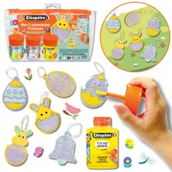 Ma Trousse Créative Printemps, 6 suspensions de Printemps en carton épais à décorer + 3 p'tits pots + 1 planche de gommettes