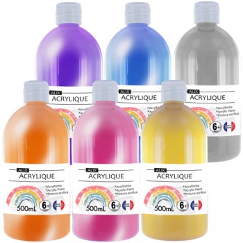 PEINTURE ACRYLIQUE ALIX "6 COULEURS MÉTAL ET NACRÉES" 500ml