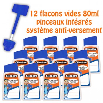 SET OF 12 EMPTY 80 GR BOTTLES WITH BRUSH