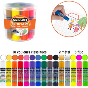 15 POP STICKS peinture solide hypoallergénique 15 couleurs x 5g