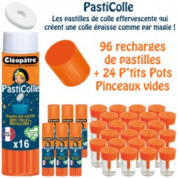 SCHOOLPACK PastiColle : 96 recharges de pastilles + 24 P’tits Pots Pinceaux vides