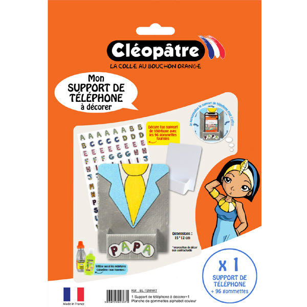1 support de téléphone en carton à décorer + 96 gommettes alphabet