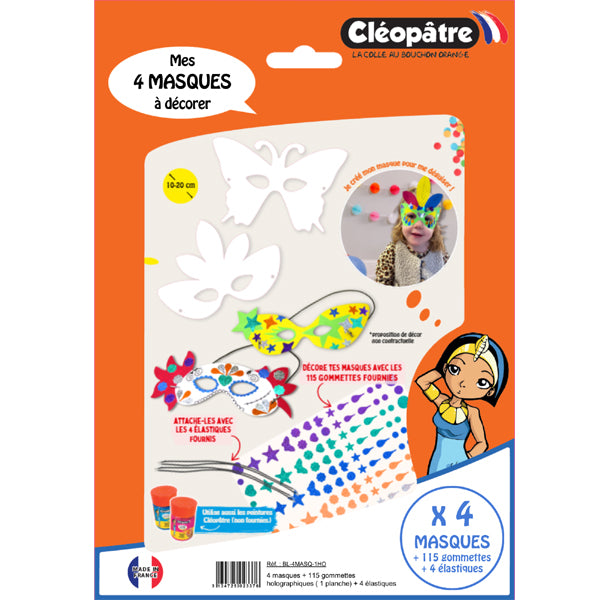 4 masques Carnaval formes variées à décorer + 115 gommettes holographiques