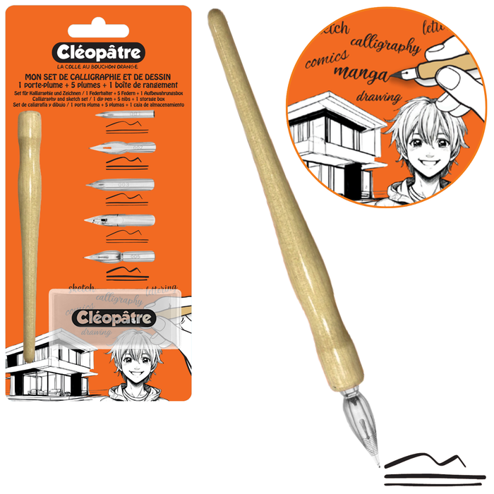 1 porte-plume + 5 plumes + 1 boîte de rangement