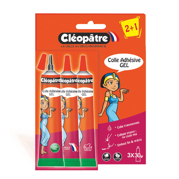 Blister de 3 colle écolier Cléopâtre en tube alu de 30 gr