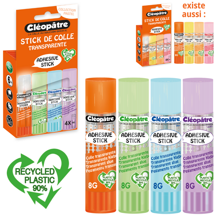 Boite de bâtons Pastel de colle TRANSPARENTE "Cléostick" Adhésive en 8g