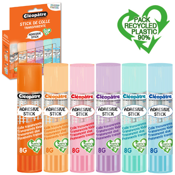 Boite de bâtons Pastel de colle TRANSPARENTE "Cléostick" Adhésive en 8g