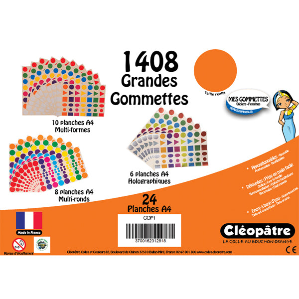 Coffret 1408 gommettes géométriques multicolores