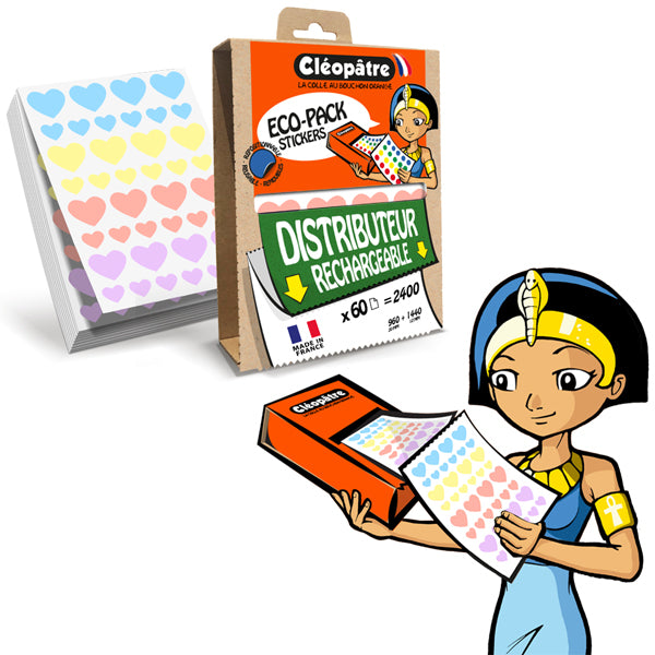 1 boite Eco-Pack" + 1 paravent 60 feuilles 960 gommettes cœurs 20mm + 1440 cœurs 12mm (pastel)"