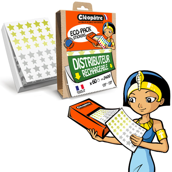 1 boite Eco-Pack" + 1 paravent 60 feuilles 1200 gommettes étoiles 20mm + 1200 étoiles 12mm (or/argent)"