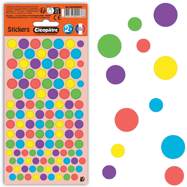 119 gommettes No Pack ronds couleurs vives 6,3 - 8,7 - 10,8mm
