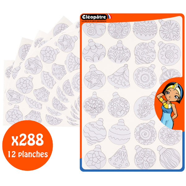 144 Gommettes boules de Noël à colorier - 24 formes