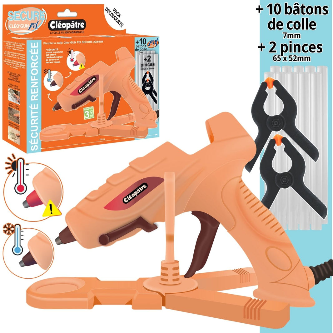 PACK DÉCOUVERTE Pistolet Cléo'GUN FIX SECURE + station + 10 bâtons recharges + 2 pinces