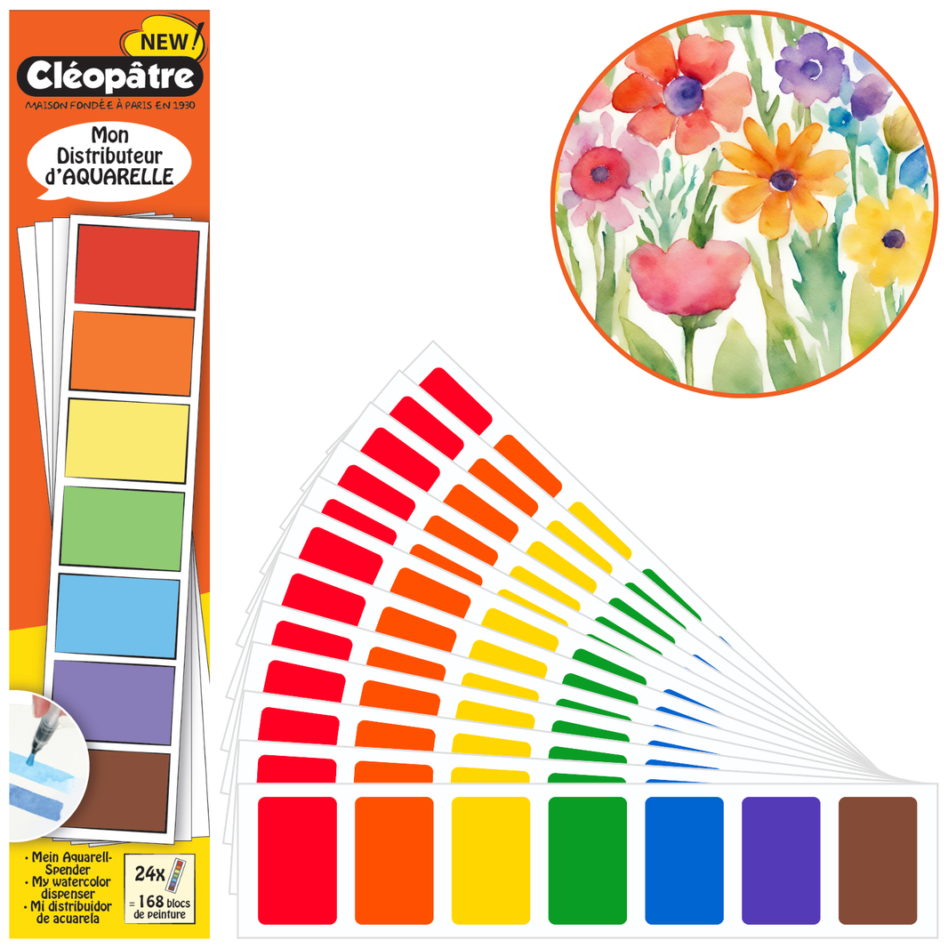 Mon Distributeur d'Aquarelle : 24 feuilles détachables de 7 couleurs (168 blocs de peinture)
