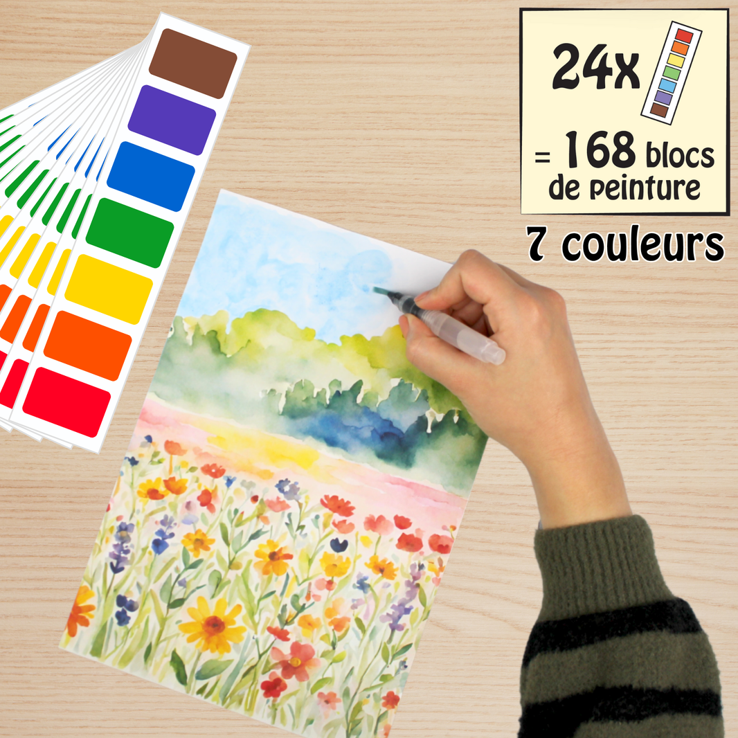 Mon Distributeur d'Aquarelle : 24 feuilles détachables de 7 couleurs (168 blocs de peinture)