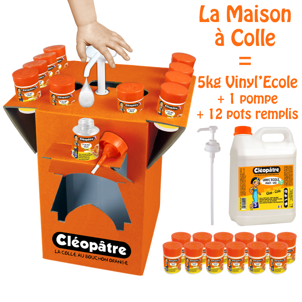 Kit La Maison à Colle Vinyl'École en 5kg + 12 pots 50g avec pinceau + 1 pompe