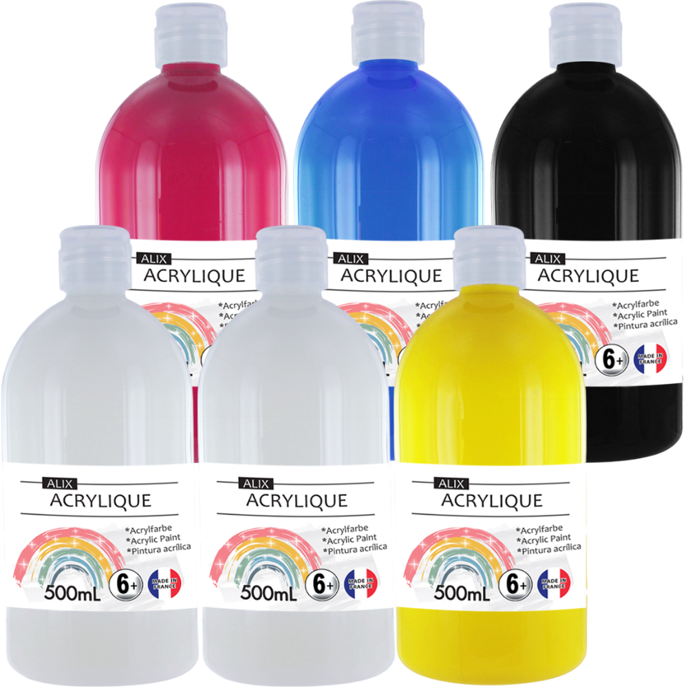 Peinture Acrylique ALIX 6 Couleurs Classiques en 500ml