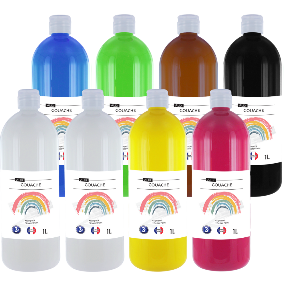 GOUACHE ALIX LOT DE 8 COULEURS 1L