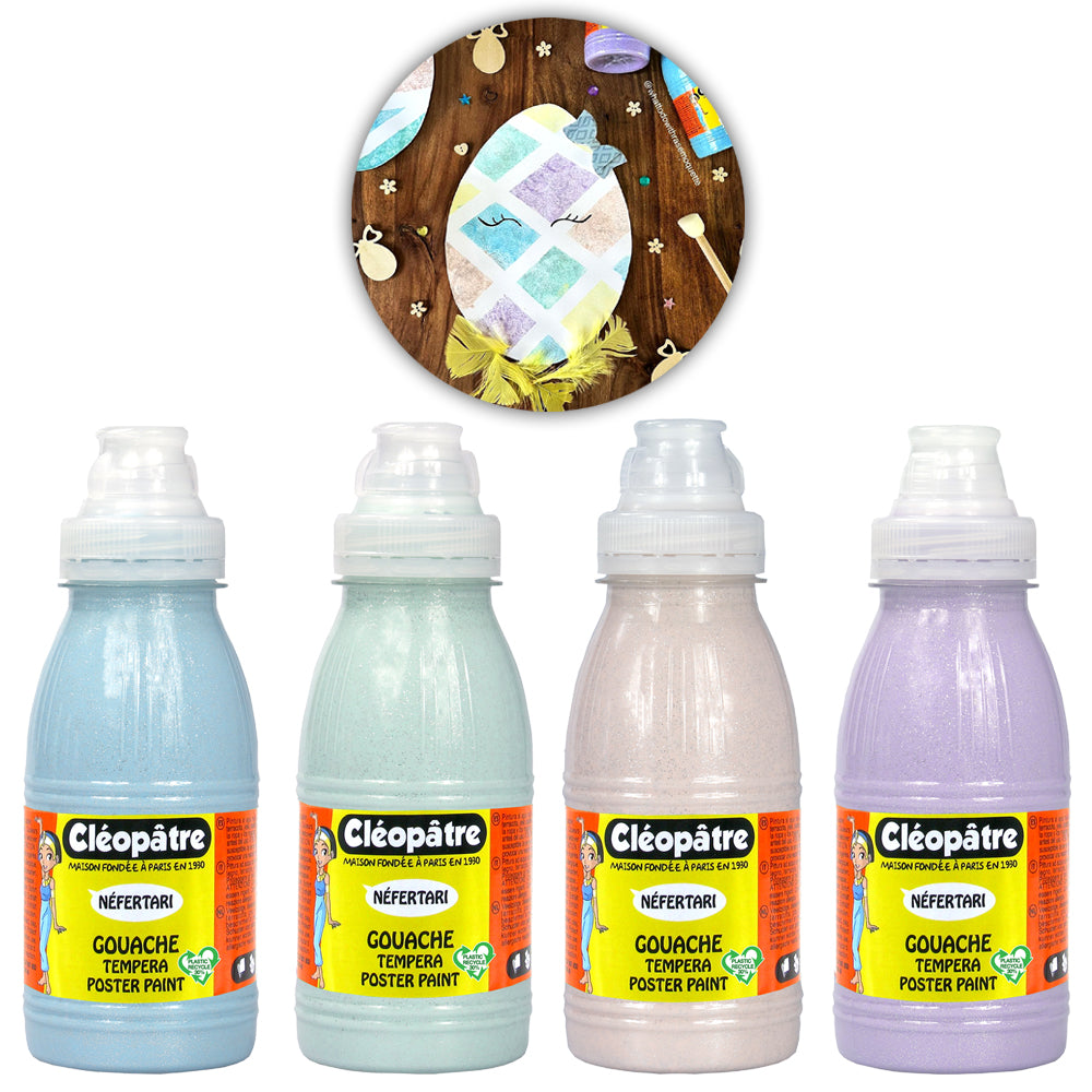 Lot de 4 Peintures Pailletée Pastel 250 ml (Pêche, Lavande, Azur, Amande)