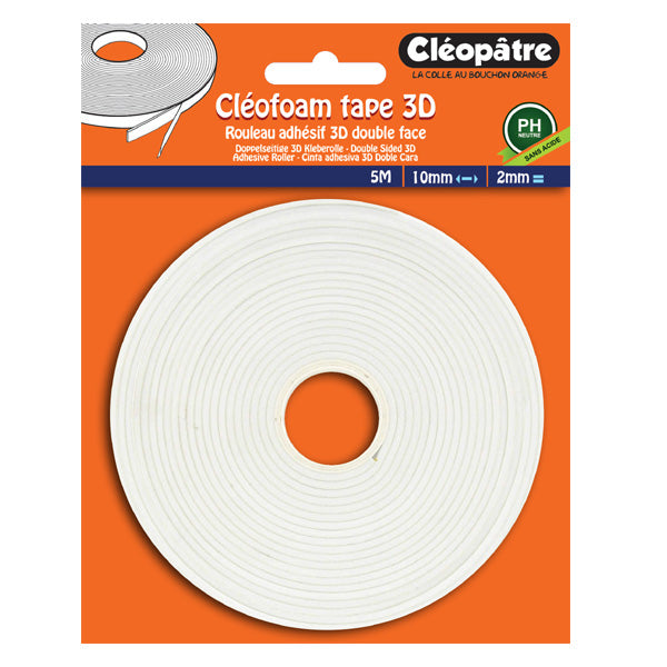 Cléofoam tape 3d rouleau adhésif double face ép 2mm (long : 5 mètres)