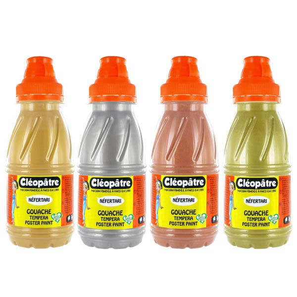 Lot de 4 flacons 250ml de Gouache Néfertari Métallique : Or, Argent, Cuivre, Bronze