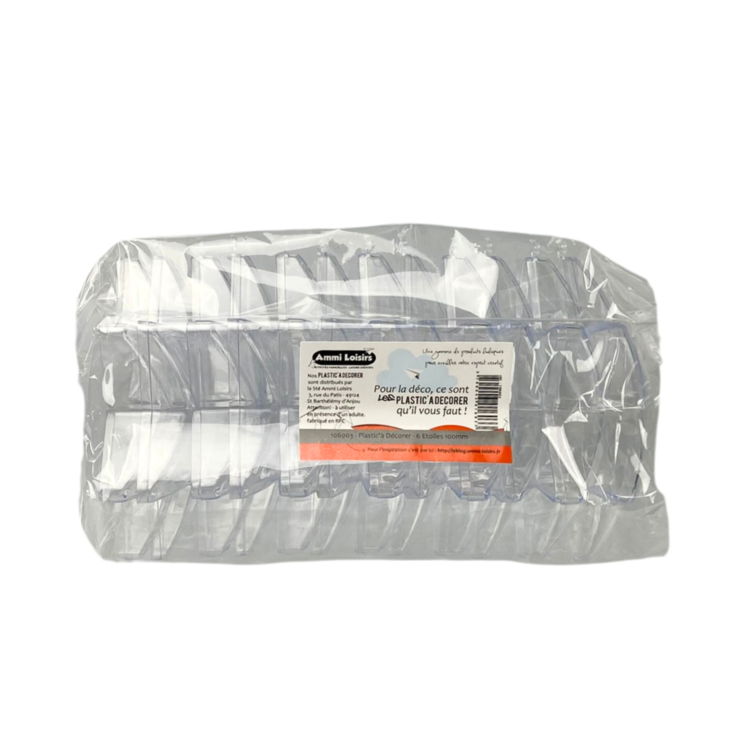 Lot de 6 Étoiles en plastique transparent