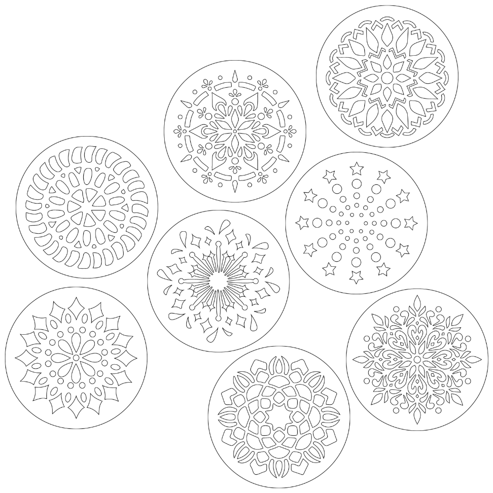 8 pochoirs mandalas 12,7cm diamètre, lavables et réutilisables