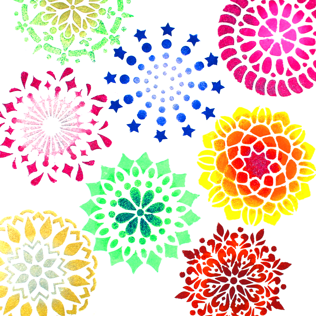 8 pochoirs mandalas 12,7cm diamètre, lavables et réutilisables